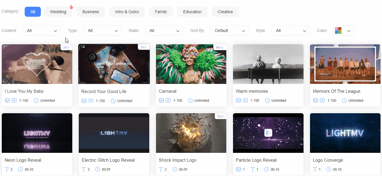 Search for a template - LightMV