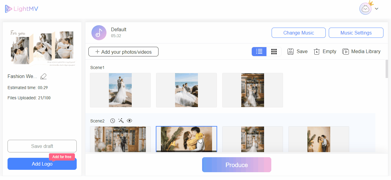 LightMV - use Scene-collage template