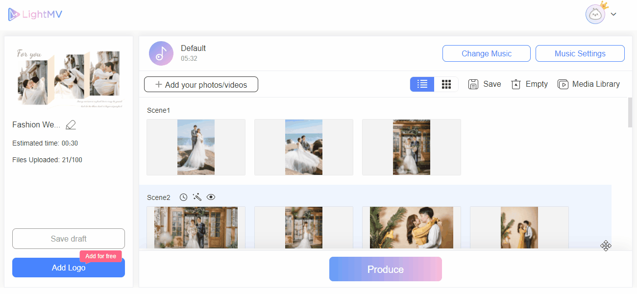 LightMV - use Scene-collage template