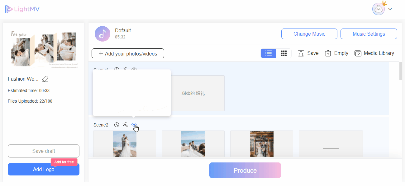 LightMV - use Scene-collage template