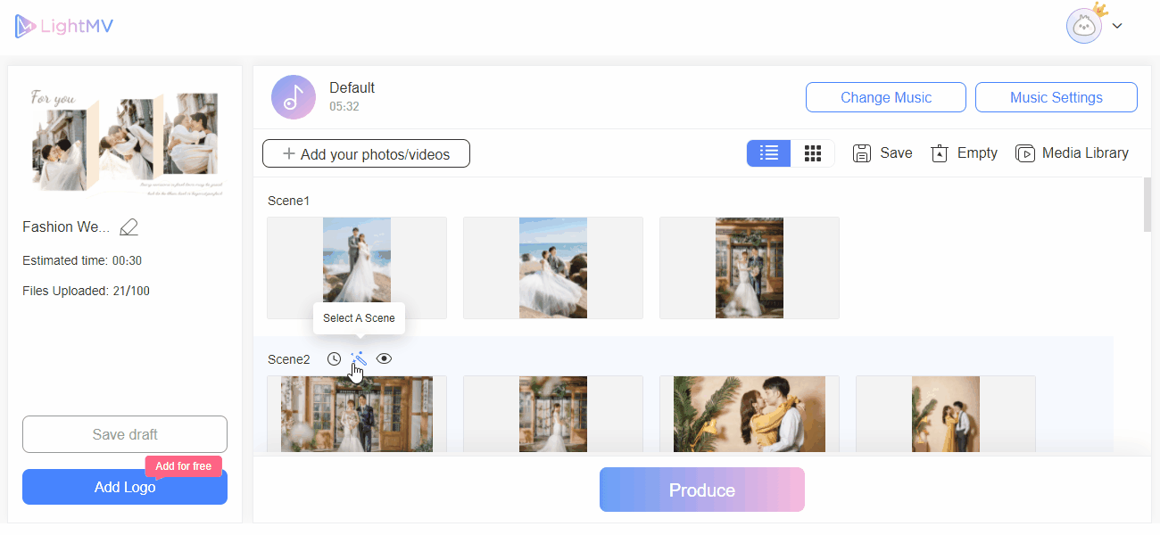 LightMV - use Scene-collage template