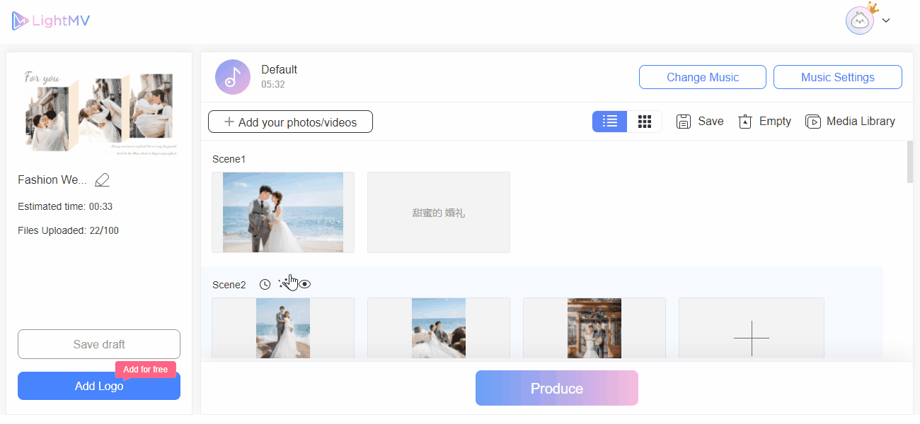 LightMV - use Scene-collage template