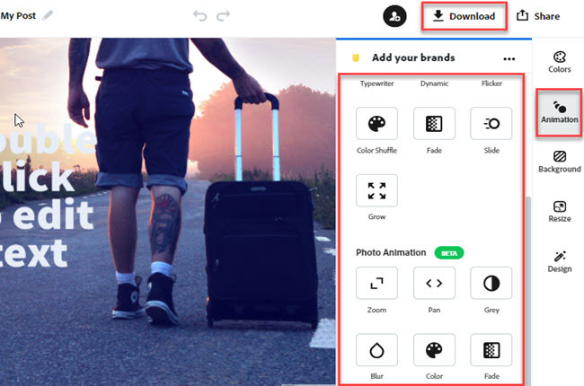 how to animate a picture with adobe spark