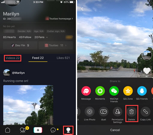 delete Tik Tok video