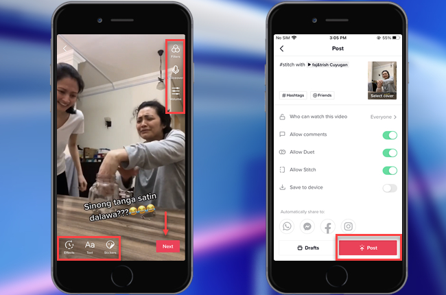 post stitch video on tiktok