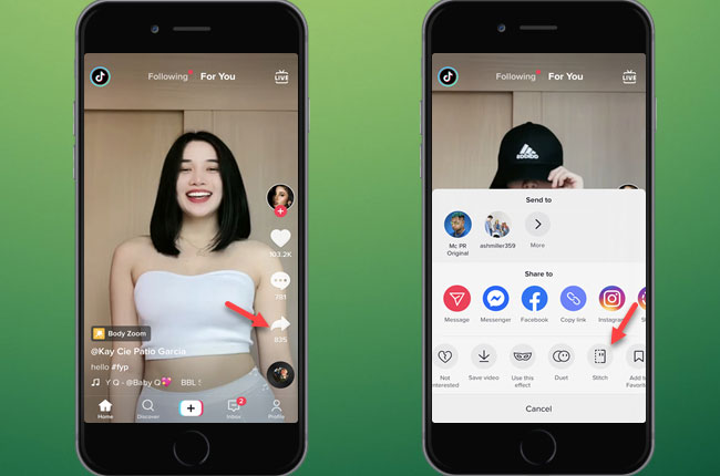 how to stitch a video on tiktok with the app itself