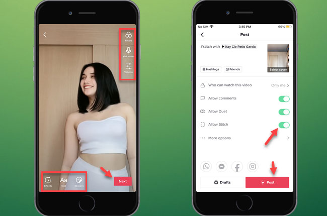 how to stitch a video on tiktok with the app itself